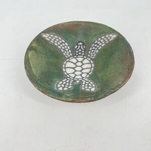 Signed C Matti Maui Raku Sea Turtle Trinket Dish 5 1/4” Pottery